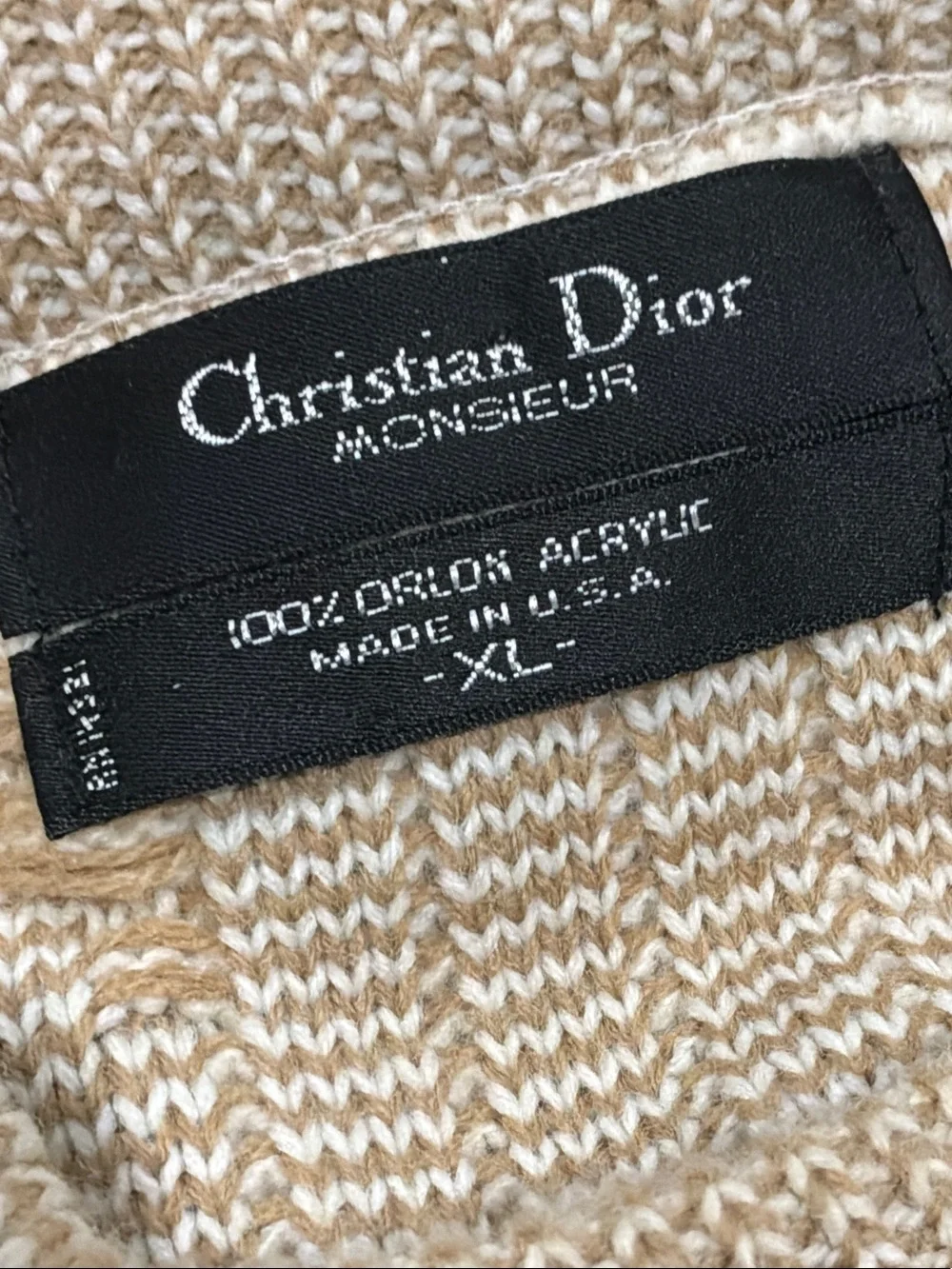 Christian Dior Beige Cream Textured Knit Crewneck Sweater XL Vintage Rare